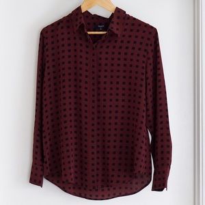 Madewell 100% Silk Button-Down Blouse in Burgundy